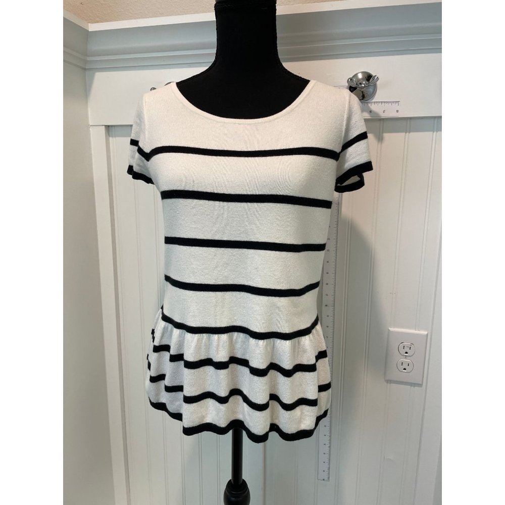 Ann Taylor White with Black Stripes Peplum Top